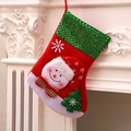 Festive red velvet Christmas stocking with 3D snowman and green sequin cuff decoration - Medium Snowman Style