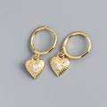 Golden S925 silver heart dangle earrings with sparkling central zircon inlay - Gold