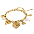 Bracciale in acciaio inossidabile placcato oro 18K con ciondoli cuore e farfalla - Oro