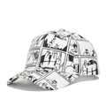 Berretto da baseball in stile giapponese con stampa manga bianca e nera e visiera curva - Taglia Unica (Reg. 58cm) / Stile Pannello Manga B&N (B)