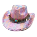 Cappello da cowboy sfumato rosa e blu con perline turchesi e nappa di piume - M (56-58cm) / Rosa