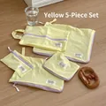 Juego de 5 bolsas de almacenamiento de nailon amarillo claro con cremalleras púrpuras - Rectangular Pequeño / Amarillo