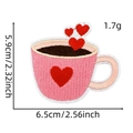 Detail of coffee cup heart embroidery patch with size measurements in pink and red - Style 28 (Coffee Cup Heart)
