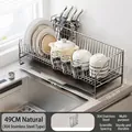 304 stainless steel dish drying rack with knife holder and 49cm length dimension - 304 Stainless Steel (Main Rack + Cup Holder + Knife Holder) / Original Color