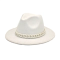 Dettaglio di un cappello fedora bianco in lana a tesa larga con catena in acrilico - M (56-58cm) / Bianco con catena bianca