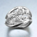 Vintage vine leaf hollowed ring with layered silver bands and sparkling round diamonds - US 7 / White Gold