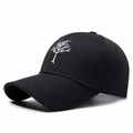Black cotton baseball cap featuring white tree embroidery and adjustable curved brim - Adjustable / Black