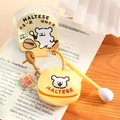 Yellow Maltese dog-themed stress relief wood fish keychain with lotus pendant and mini mallet - Maltese Dog Wooden Fish - +100 Merit