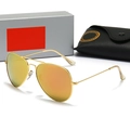 Aviator zonnebril met goudkleurig metalen montuur en oranje spiegelende glazen met hoes - Roze Met Doos
