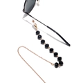 Macro shot of 10mm black crystal beads with gold chain and non-slip rubber loop for eyewear - Black