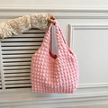 Pink puffy cloud handbag with waffle texture and stylish top handles for women - Pink