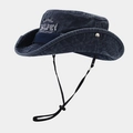 Cappello da sole in denim lavato blu scuro a tesa larga con cinturino antivento regolabile - Taglia unica / Blu navy