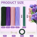 DIY Tulip Craft Kit including 400 fuzzy sticks and essential tools for flower making - Purple Color Box