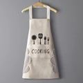 Waterproof beige kitchen apron with side hand-wiping towels and cooking logo - Hand Wiping Grey-White (Cutlery Print)