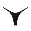 Women's black fine rib cotton thong with comfortable contrasting slim side straps - Black
