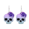 Gothic skull earrings with purple flower and blue gradient finish on white background - 09 Skull Flowers