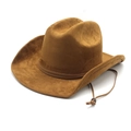 Classic brown faux suede western cowboy hat with wide brim and adjustable chin strap - M(56-58cm) / Khaki (Suede)