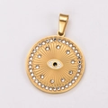 Gouden 18k roestvrijstalen hanger met boze oog, wit emaille en heldere zirkoniasteen - Getextureerde Ronde Boze Oog Stijl (Style 1)
