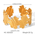 Detail van de 18K vergulde bladvormige open armband met afmetingen en gewicht - Ontwerp met één Blad (HC-B20320) / Goud