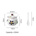 Hand-painted ceramic seasoning jar with lid and spoon featuring floral patterns - Blue Flower Seasoning Jar (320ml)