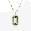 Collier pendentif zircon vert menthe taille émeraude avec chaîne trombone dorée pour femme - Chaîne Paperclip Pendentif Zircone Verte Rectangulaire / Vert