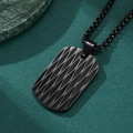Black stainless steel rectangle pendant with wave texture and matching black chain - Black Pendant with Black Ball Chain