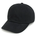 Detailed top view of black cotton baseball cap with six-panel structure and curved brim - Black