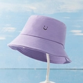 Lavender canvas bucket hat with embroidered smiley face for sun protection and style - Printed Smiley Face Fisherman's Hat - Purple / One Size