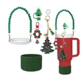 Detail view of Christmas theme silicone cup sleeve and rhinestone tree keychain set - Green Christmas Tree Set