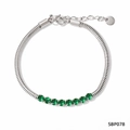 Silver snake chain bracelet featuring eight emerald green round-cut zircons with lobster clasp - Sbp078 Green Bracelet