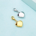 Vista dettagliata dei ciondoli a cuore in oro e argento inox con chiusure a moschettone - Cuore 2 / Color Acciaio