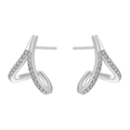 Macro-detail van zilveren multi-rij gebogen oorbellen met micro-gepavende zirkonia - Zilver VE654