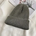 Dark grey ribbed knit beanie with wide cuff and classic warm wool texture for women - One Size (Stretchy) / Dark Gray