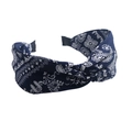 Retro blue paisley pattern knot headband with wide fabric bow for women hair styling - Paisley Knot (FK-B363 Navy Blue)