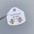 Fleur-de-lis sterling silver stud earrings with gold plating and sparkling zircon stones - Fleur-de-lis Stud Earrings Gold