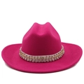 Dettaglio del cappello di feltro magenta con fascia decorativa di strass e rivetti western - M(56-58cm) / Rosa Rosso