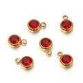 Golden stainless steel charms with red birthstone crystals for jewelry making DIY - Gold Base Dark Red