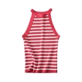 Top in maglia a righe rosse e bianche con scollo all'americana e trama a costine sottili - Taglia S / Strisce rosse e bianche
