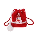 Handmade red crochet Christmas reindeer coin purse with snowman and plush drawstrings - Red Snowman