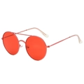 Retro red round frame sunglasses with double bridge metal frame and clear tips - Red Frame Red Lens