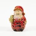 Portacandele in ceramica Babbo Natale con intagli a cuore e finitura rossa lucida - Babbo Natale con Luce