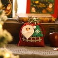 Christmas Santa Claus burlap drawstring gift bag with festive plaid hat and green tree - Santa Red Drawstring Bag