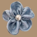 Blue fabric flower scrunchie with central pearl accent for elegant hair styling - Blue Hair Clip