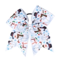 Detail of Christmas grosgrain ribbon hair bow with snowman prints and elastic band - 1# Snowman Print