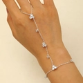 Silver slave bracelet with pearl and heart chain design featuring zircon flower details - 28 Bright Silver A-574