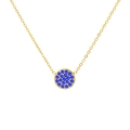 Gold plated stainless steel necklace with round blue zircon pendant and fine link chain - March Light Blue - Gold Color