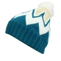 Bonnet en maille à motifs vagues bleu sarcelle et jaune avec pompon en fausse fourrure - Bleu