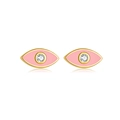 S925 silver pink evil eye stud earrings with gold plating and cubic zirconia - Pink Enamel