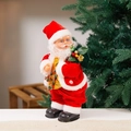 Elektrische Weihnachtsmann-Puppe im Samtanzug mit grünem Geschenksack und Schalter - Twerking Weihnachtsmann mit Geschenktüte