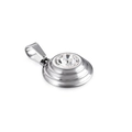 Silver stainless steel pendant with clear round zircon in a concentric circle design - White